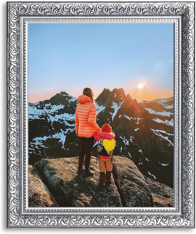 VictoR 8x10 Picture Frame Rubens Black Silver - Picture Frames 8x10 - with Shutterproof Acrylic Glass - Antique - Black 8 by 10 - only for hanging