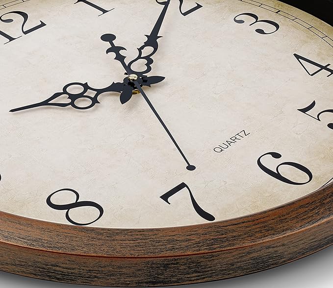 Bernhard Products Vintage Brown Wall Clock Silent Non Ticking 16 Inch Extra Large Quality Quartz Battery Operated Round Decorative Easy to Read for Home Kitchen Living/Dining Room Bedroom Office