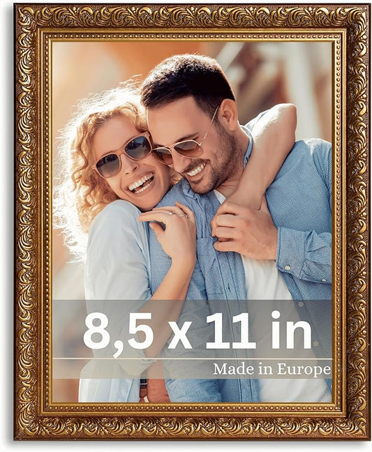 VictoR 8,5x11 Picture Frame Rubens Brown Gold - Picture Frames 8.5 x 11 - with Shutterproof Acrylic Glass - Antique - Brown 8.5 by 11 - only for hanging