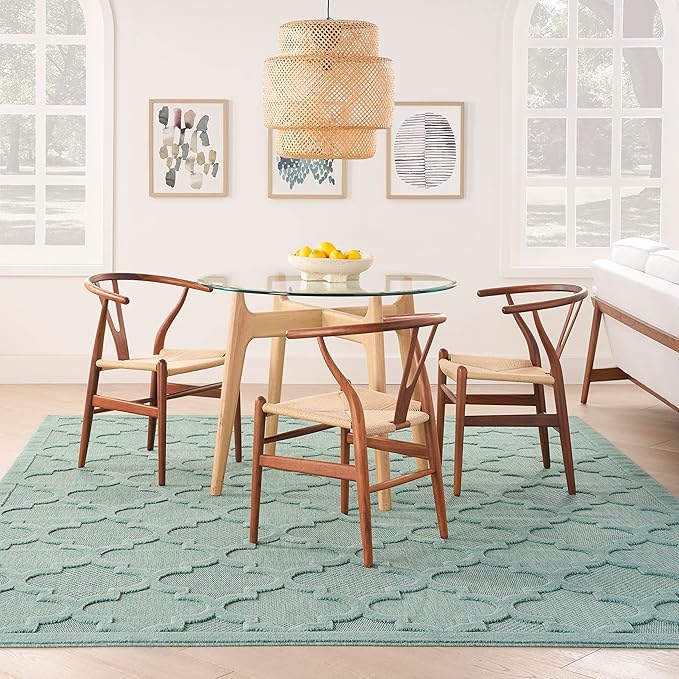 Nourison Home Easy Care 9' x 12' Aqua/Teal Indoor/Outdoor Fabric Rug
