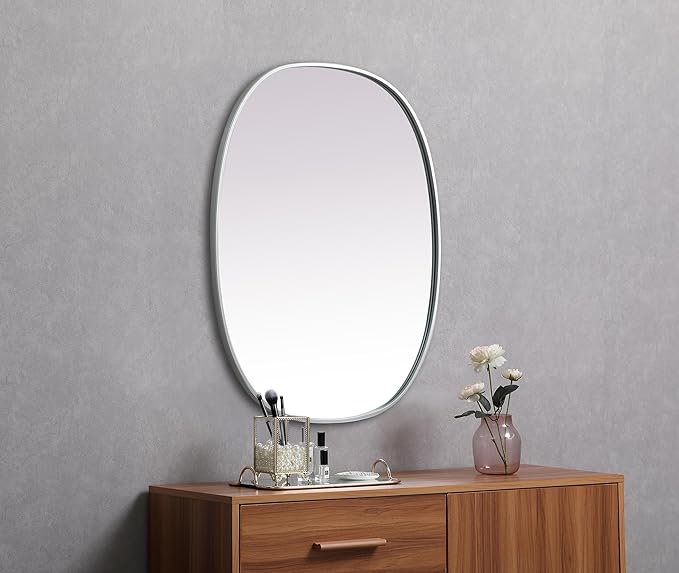 Gleam, Metal Frame Oval Mirror 30X36 Inch in, Modern, Silver