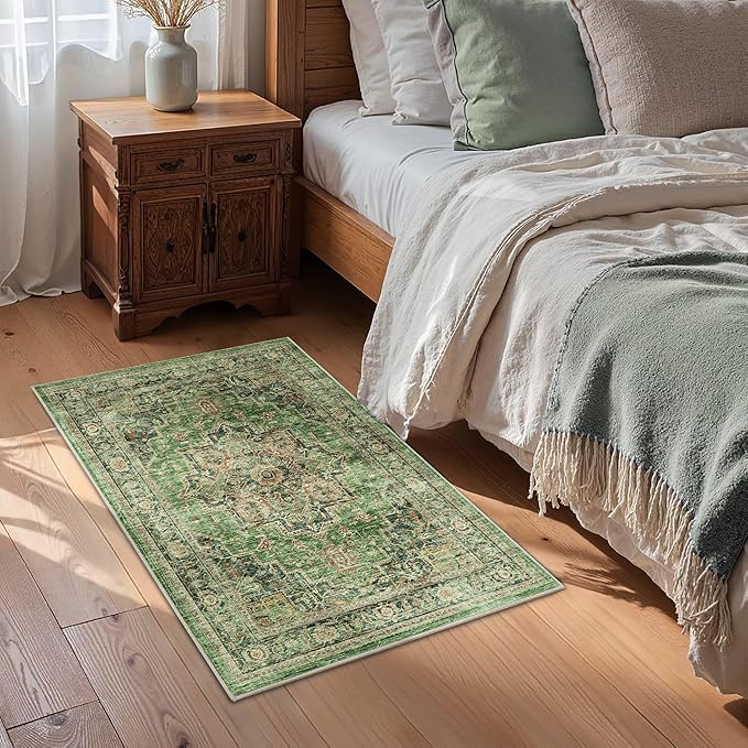 Area Rug 2x3 Entryway Rug Soft Washable Doormat Non Slip Low Pile Lightweight Carpets Indoor Faux Wool Small Rug for Entrance, Kitchen, Bedroom, Living Room