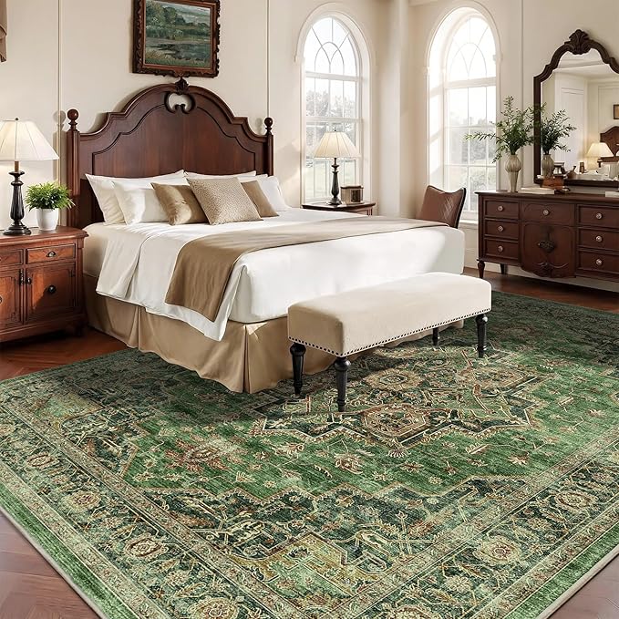 8x10 Area Rugs for Living Room Ultra-Soft Washable Rug Vintage Distressed Boho Area Rug, Non-Slip Low Pile Stain Resistant Carpet for Bedroom Dining Room Kitchen Office