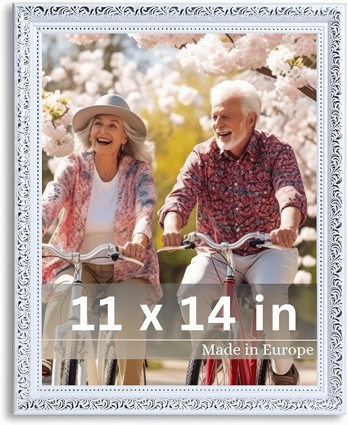 VictoR 11x14 Picture Frame Rubens White Silver - Picture Frames 11x14 - with Shutterproof Acrylic Glass - Antique - White 11 by 14 - only for hanging