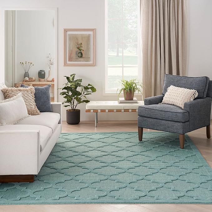 Nourison Home Easy Care 9' x 12' Aqua/Teal Indoor/Outdoor Fabric Rug