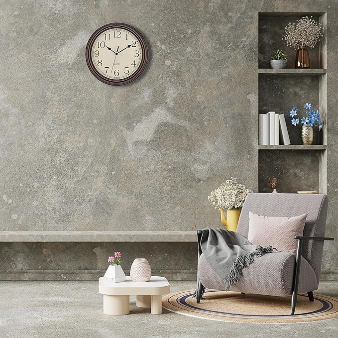 Foxtop 14 Inch Wall Clock Battery Operated Silent Non-Ticking Round Classic Vintage Retro Wall Clock Decorative for Living Room Kitchen Home Office (Bronze)