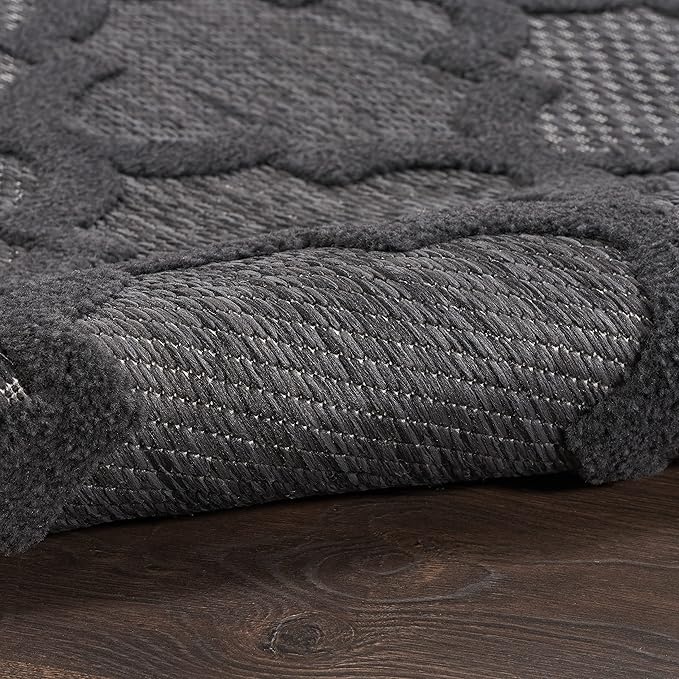 Nourison Home Easy Care Indoor/Outdoor Charcoal Black 3' x 5' Area Rug, Easy Cleaning, Non Shedding, Bed Room, Living Room, Dining Room, Backyard, Deck, Patio (3x5)
