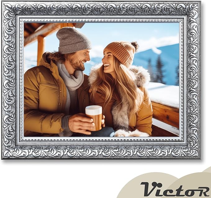 VictoR 6x8 Picture Frame Rubens Black Silver - Picture Frames 6x8 - with Shutterproof Acrylic Glass - Antique - Black 6 by 8