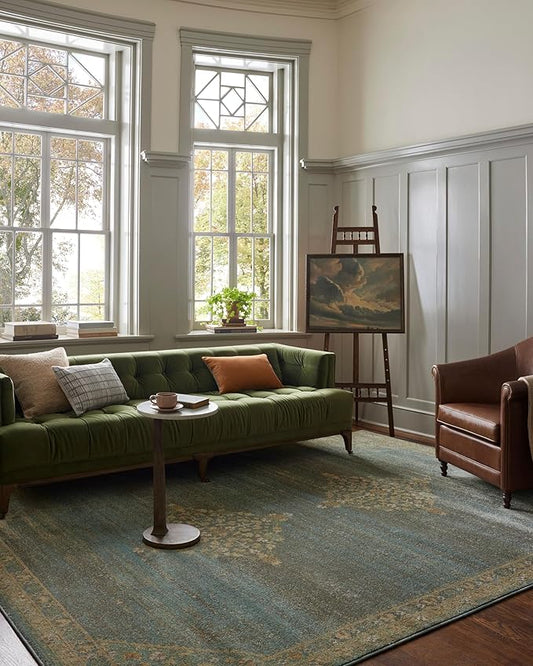 Loloi Magnolia Home by Joanna Gaines Mona Collection MOA-04 Aqua/Wheat 7'-6" x 7'-6" Round Area Rug