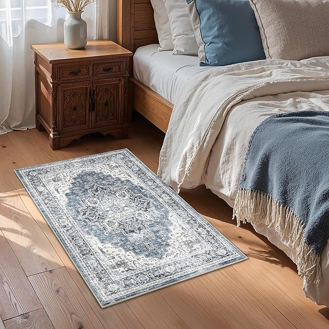 Area Rug 2x3 Entryway Rug Soft Washable Doormat Non Slip Low Pile Lightweight Carpets Indoor Faux Wool Small Rug for Entrance, Kitchen, Bedroom, Living Room