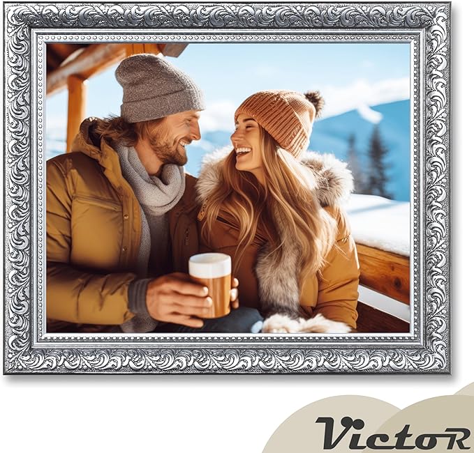 VictoR 8x10 Picture Frame Rubens Black Silver - Picture Frames 8x10 - with Shutterproof Acrylic Glass - Antique - Black 8 by 10 - only for hanging