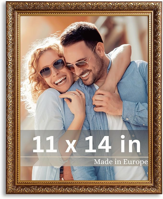 VictoR 11x14 Picture Frame Rubens Brown Gold - Picture Frames 11x14 - with Shutterproof Acrylic Glass - Antique - Brown 11 by 14 - only for hanging