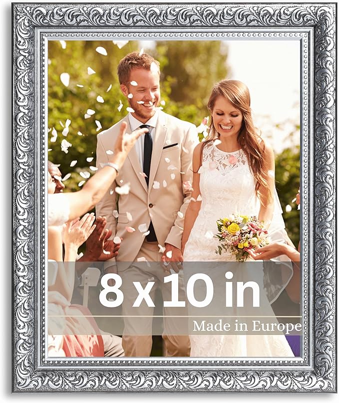 VictoR 8x10 Picture Frame Rubens Black Silver - Picture Frames 8x10 - with Shutterproof Acrylic Glass - Antique - Black 8 by 10 - only for hanging