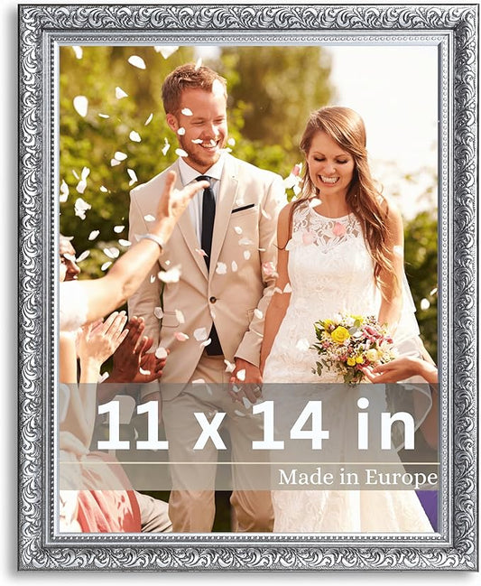 VictoR 11x14 Picture Frame Rubens Black Silver - Picture Frames 11x14 - with Shutterproof Acrylic Glass - Antique - Black 11 by 14 - only for hanging