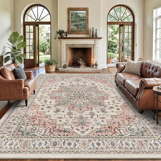 9x12 Large Area Rugs for Living Room Ultra-Soft Washable Rug Vintage Distressed Non-Slip Low Pile Stain Resistant Carpet for Bedroom Dining Room Kitchen Office