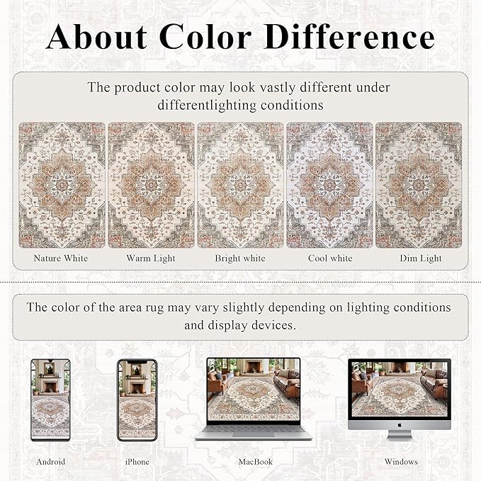 6x9 Area Rugs for Living Room Ultra-Soft Washable Rug Vintage Distressed Boho Area Rug, Non-Slip Retro Print Low Pile Stain Resistant Carpet for Bedroom Dining Room Kitchen Office