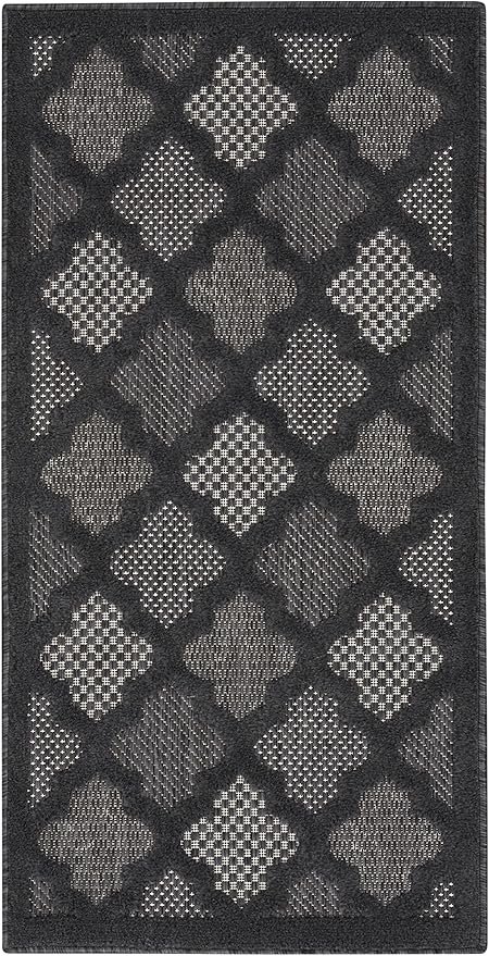 Nourison Home Easy Care Indoor/Outdoor Charcoal Black 3' x 5' Area Rug, Easy Cleaning, Non Shedding, Bed Room, Living Room, Dining Room, Backyard, Deck, Patio (3x5)