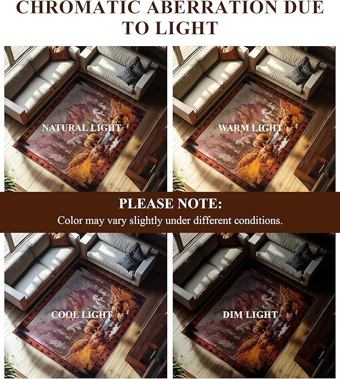 YIHOUSE Rustic Cabin Area Rug for Bedroom 6x9,Machine Washable Woodland Bear Rug,Non-Slip Low Pile Print Pattern Wildlife Rug for Living Room