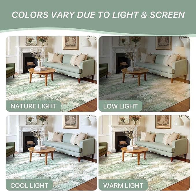 1'5''x2'5'' Rugs for Entryway Entrance Kitchen Bathroom, Machine Washable Modern Abstract Rug, Small Soft Low Pile Indoor Floor Mat with Non Slip Backing, Light Green