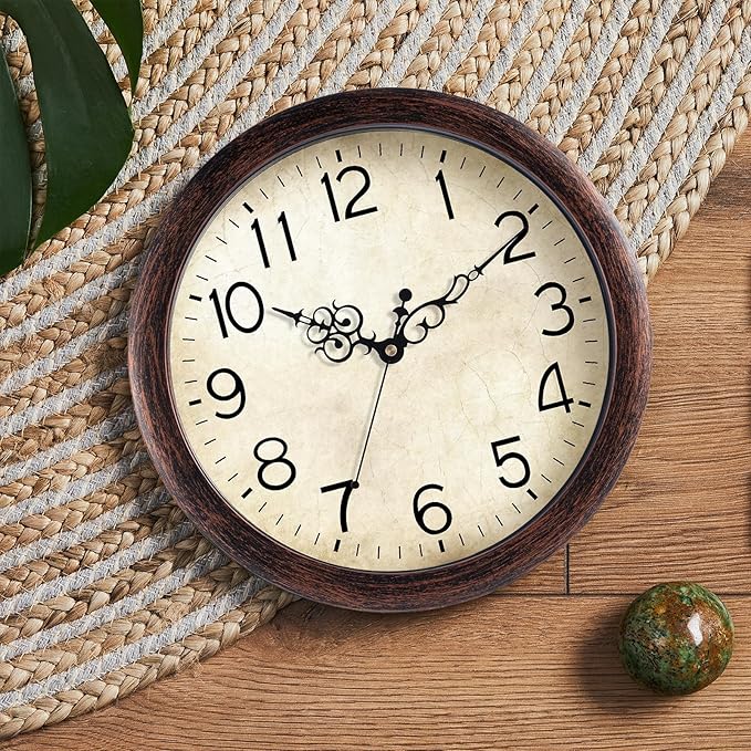 Wall Clock, Vintage Wall Clocks Battery Operated Quartz Silent Non-Ticking 8 Inch Retro Rustic Style Clock Decorative for Kitchen,Bathroom Home Office (Bronze)