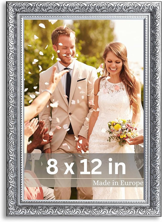 VictoR 8x12 Picture Frame Rubens Black Silver - Picture Frames 8x12 - with Shutterproof Acrylic Glass - Antique - Black 8 by 12 - only for hanging