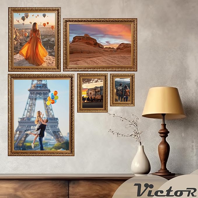 VictoR 8x10 Picture Frame Rubens Brown Gold - Picture Frames 8x10 - with Shutterproof Acrylic Glass - Antique - Brown 8 by 10 - only for hanging