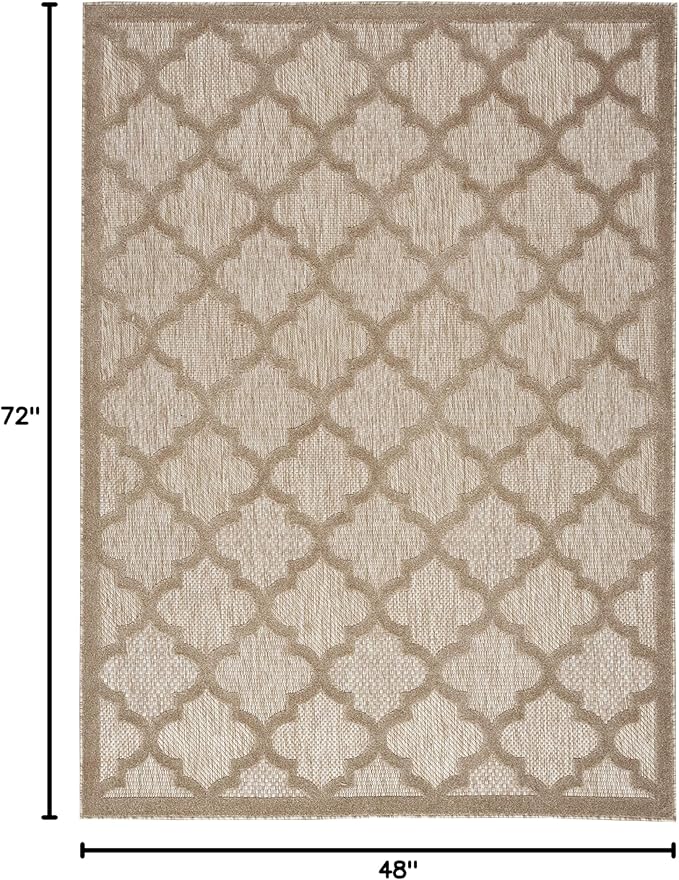 Nourison Home Easy Care Moroccan Natural Beige 4' x 6' Area Rug, Trellis, Easy Cleaning, Non Shedding, Bed Room, Living Room, Dining Room, Backyard, Deck, Patio (4x6)