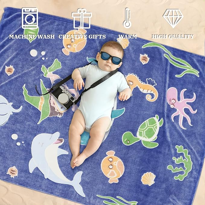 Fleece Blanket Throw Blue Toddler Boy Blankets Soft Plush Throw Blankets for Kids 50"x60"