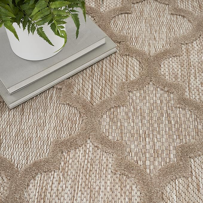 Nourison Home Easy Care Moroccan Natural Beige 4' x 6' Area Rug, Trellis, Easy Cleaning, Non Shedding, Bed Room, Living Room, Dining Room, Backyard, Deck, Patio (4x6)