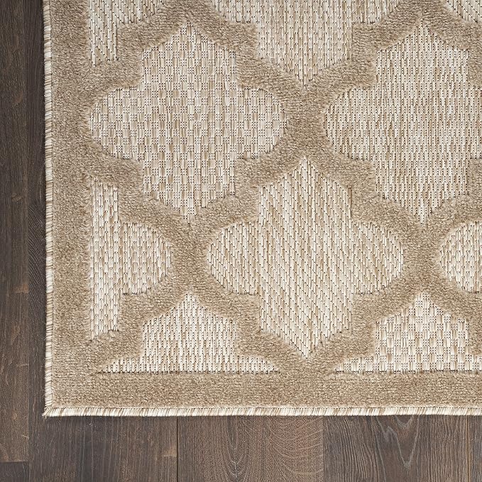 Nourison Home Easy Care Moroccan Natural Beige 4' x 6' Area Rug, Trellis, Easy Cleaning, Non Shedding, Bed Room, Living Room, Dining Room, Backyard, Deck, Patio (4x6)