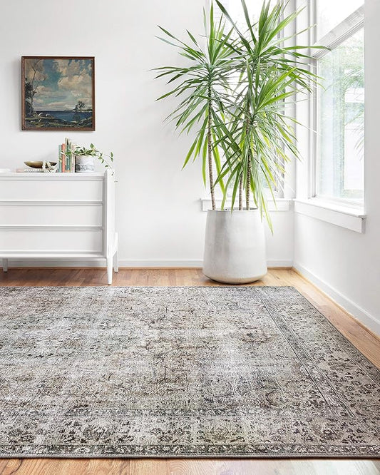 Loloi Layla Collection LAY-06 Taupe/Stone 2'-3" x 3'-9" .13" Thick Accent Rug, Soft, Durable, Vintage Inspired, Distressed, Low Pile, Non-Shedding, Easy Clean, Printed, Living Room Rug