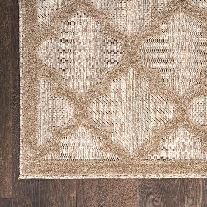 Nourison Home Easy Care Moroccan Natural Beige 7' x 10' Area Rug, Trellis, Easy Cleaning, Non Shedding, Bed Room, Living Room, Dining Room, Backyard, Deck, Patio (7x10)