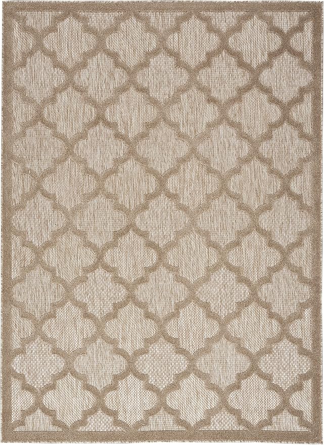 Nourison Home Easy Care Moroccan Natural Beige 4' x 6' Area Rug, Trellis, Easy Cleaning, Non Shedding, Bed Room, Living Room, Dining Room, Backyard, Deck, Patio (4x6)