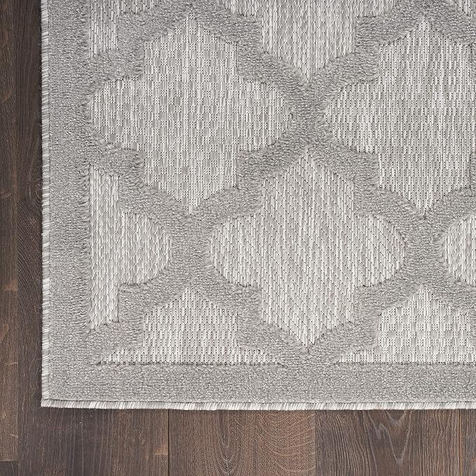 Nourison Home Easy Care Moroccan Silver Grey 2' x 4' Area Rug, Trellis, Easy Cleaning, Non Shedding, Bed Room, Living Room, Dining Room, Backyard, Deck, Patio (2x4)