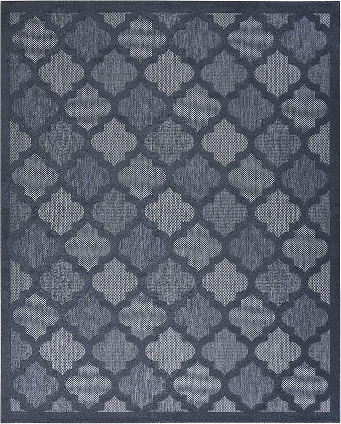 Nourison Home Easy Care Moroccan Navy Blue 8' x 10' Area Rug, Trellis, Easy Cleaning, Non Shedding, Bed Room, Living Room, Dining Room, Backyard, Deck, Patio (8x10)